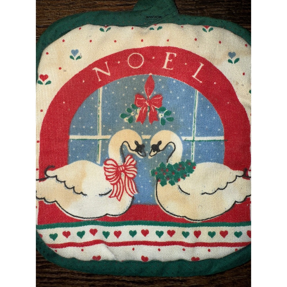 Vintage Noel Swan Christmas Potholders Festive Holiday Kitchen Decor - Picture 4 of 5